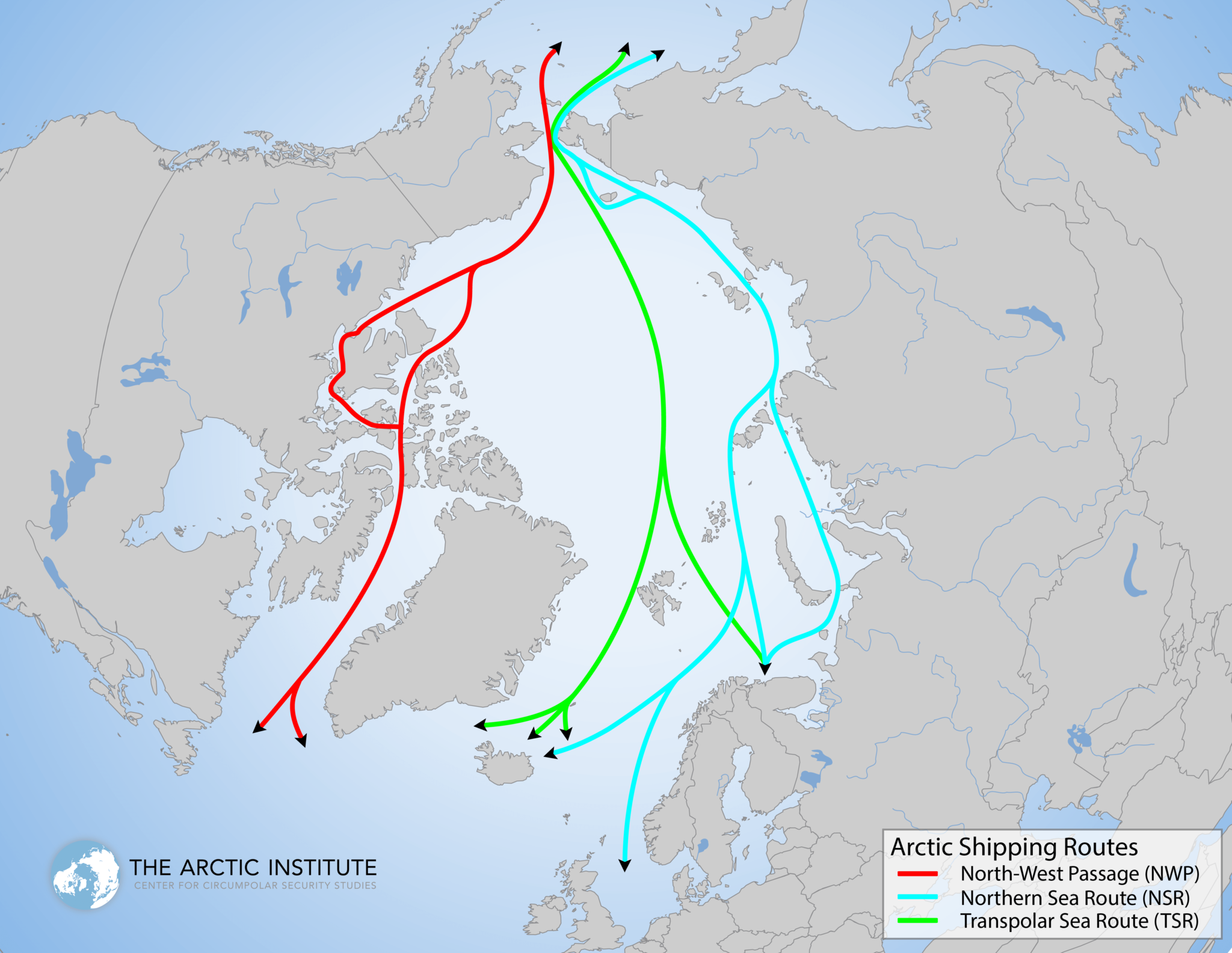 Arctic shipping routes map (Source: The Arctic Institute)